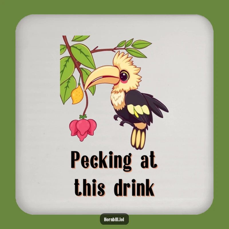 Funny Kawaii Hornbill Coaster: Playful Pecking Bird, Table Protector
