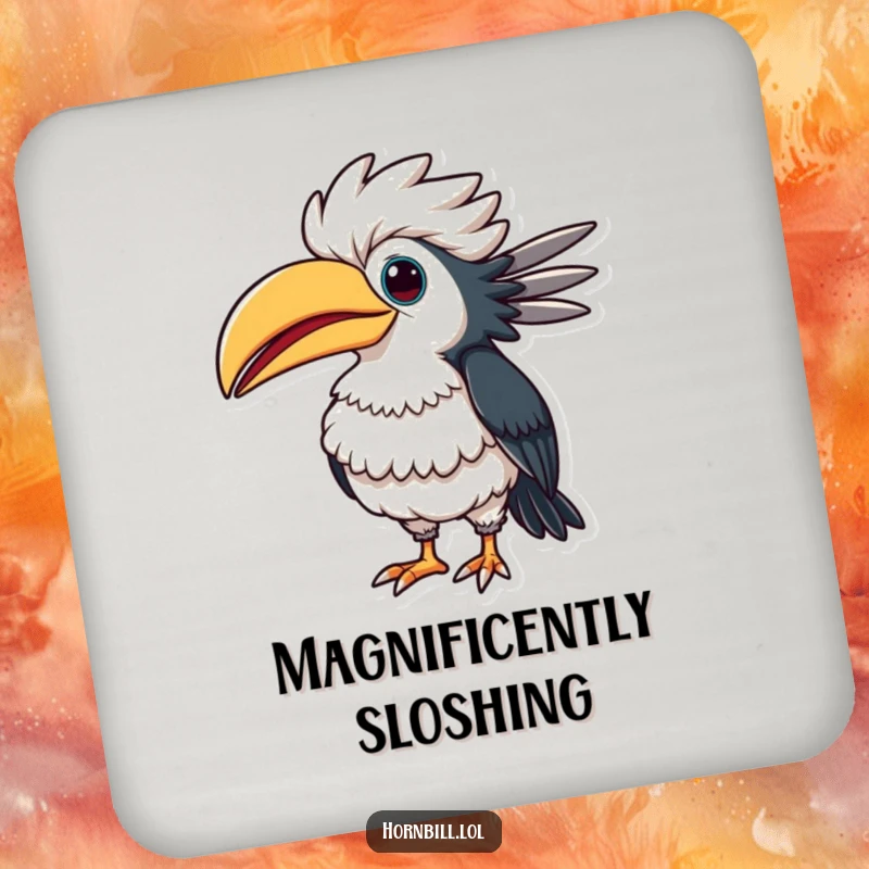 Funny hornbill drink coasters featuring a bird comically puffing out its chest with a proud expression, perfect for table protection.