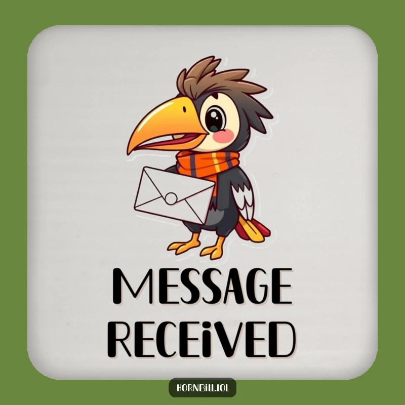Funny Hornbill Mail Carrier Coaster - Birdy Drink Protector, Vibrant Scarf, Perfect Funny Gift