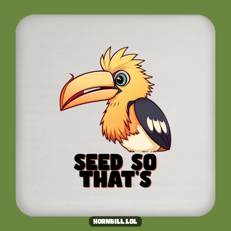 Funny Hornbill Seed Coaster: Curious Bird Drink Protector, Humorous Gift