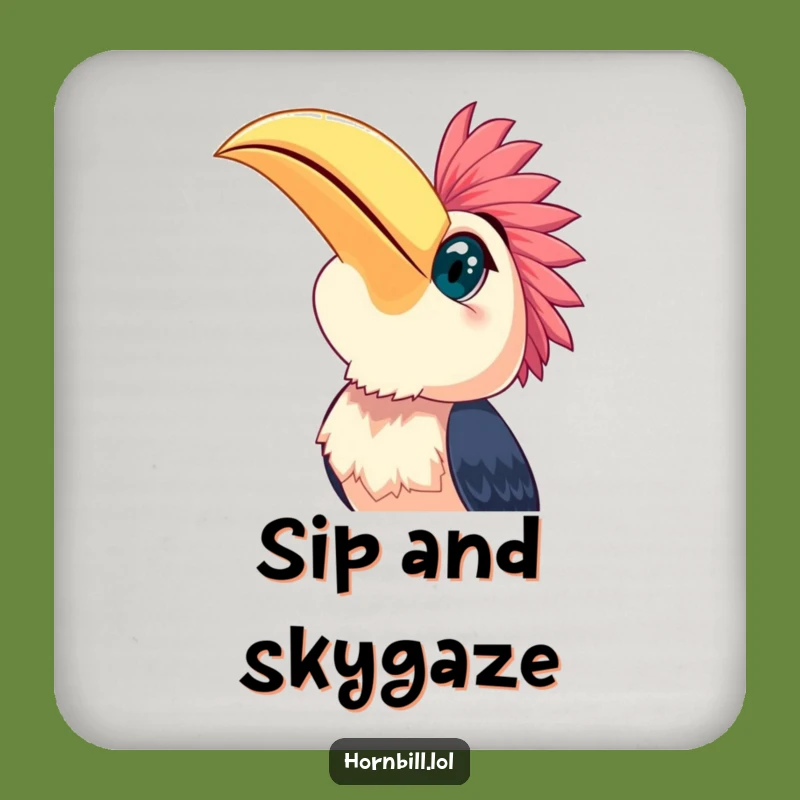 Funny Happy Hornbill Sky Gazer Coaster - Protect Surfaces with Bird Joy