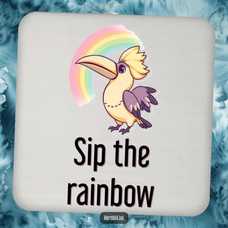 Funny Kawaii Hornbill Rainbow Coasters: Cute coasters with a hornbill and rainbow, adding color and protection to surfaces.