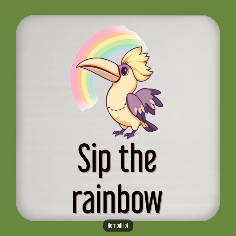 Funny Kawaii Hornbill Rainbow Coasters for Colorful Surfaces
