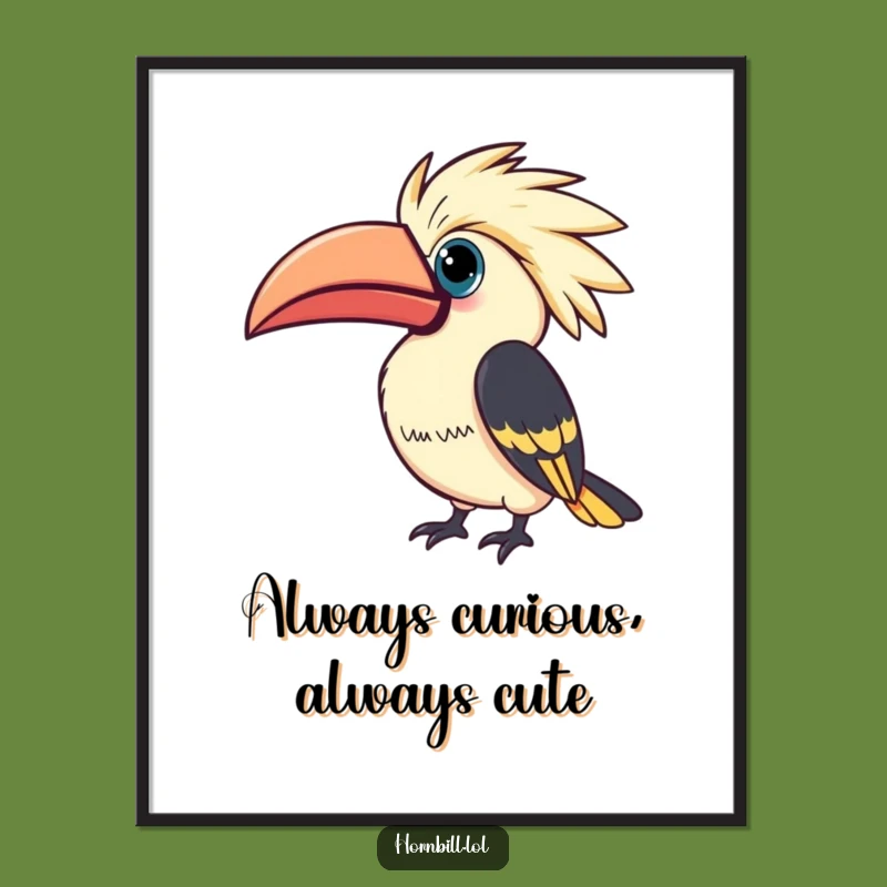 Funny Kawaii Hornbill Poster: Curious Bird Art, Humorous & Intriguing Funny Gift