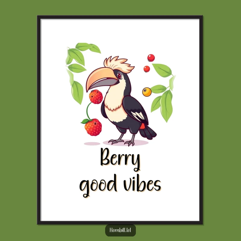 Funny Hornbill Juggling Berries Poster: Vibrant Bird Art for Whimsical Decor