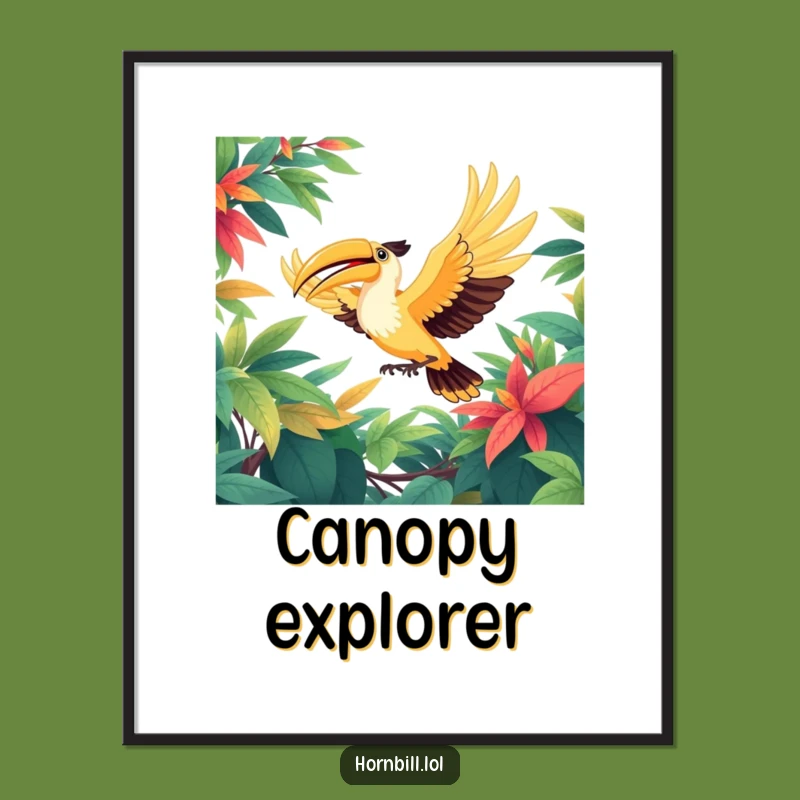 Funny Hornbill Soaring Poster: Vibrant Bird Flight Art Print Gift