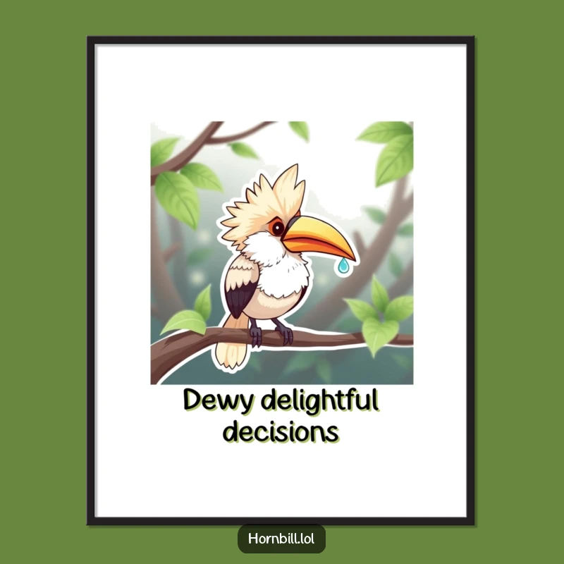 Funny Chubby Hornbill Dewdrop Sip Poster - Vibrant Art for a Laughing Home