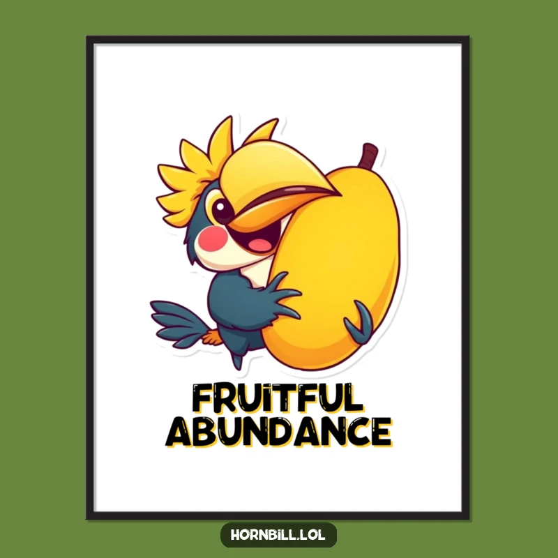 Funny Wall Art Poster: Kawaii Hornbill's Fruit Delight for a Joyful Room