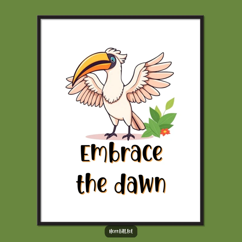 Funny Happy Hornbill Stretching Poster - Uplifting Art for Your Walls