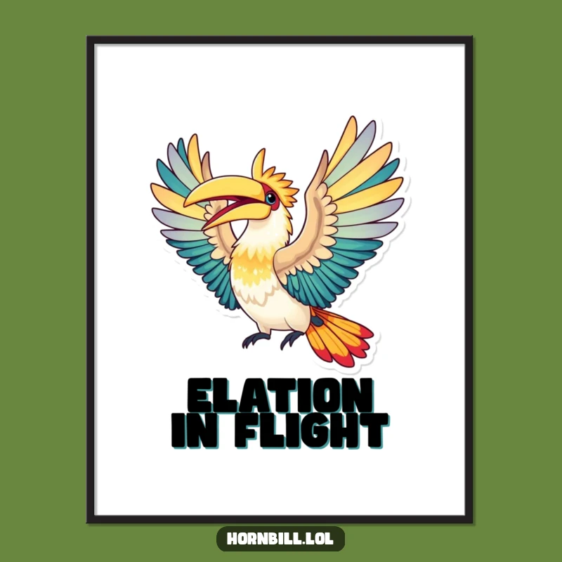 Funny Hornbill Flight Poster: Elated Wings Art, Humorous Decor Gift