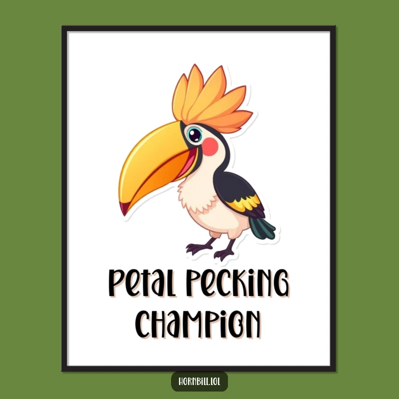 Funny Hornbill Flower Peck Poster - Excited Bird Art, Giant Bloom, Perfect Funny Gift