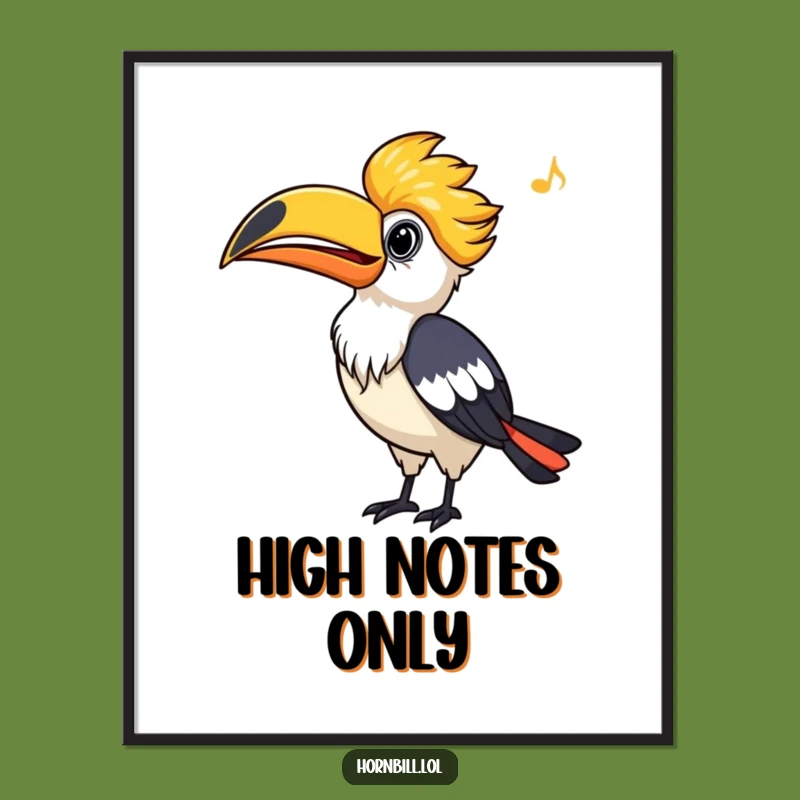 Funny Hornbill Poster: Whistling Bird Art Print, Joyful Decorative Piece Gift
