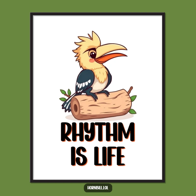 Funny Hornbill Rhythm Poster: Musician Bird Art, Humorous Decor Gift