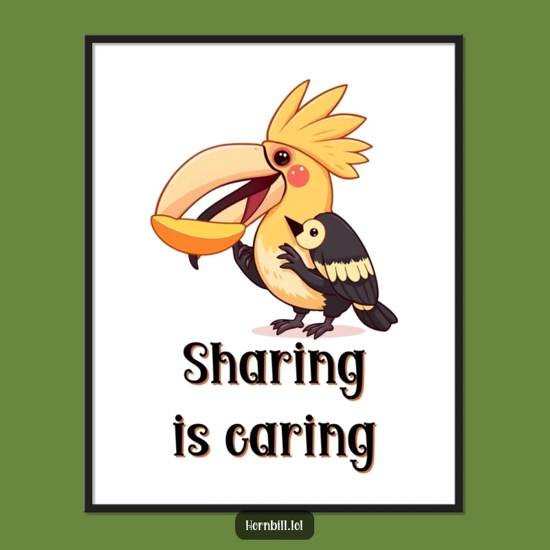 Funny Sharing Hornbill Poster: Heartwarming Bird Art Print