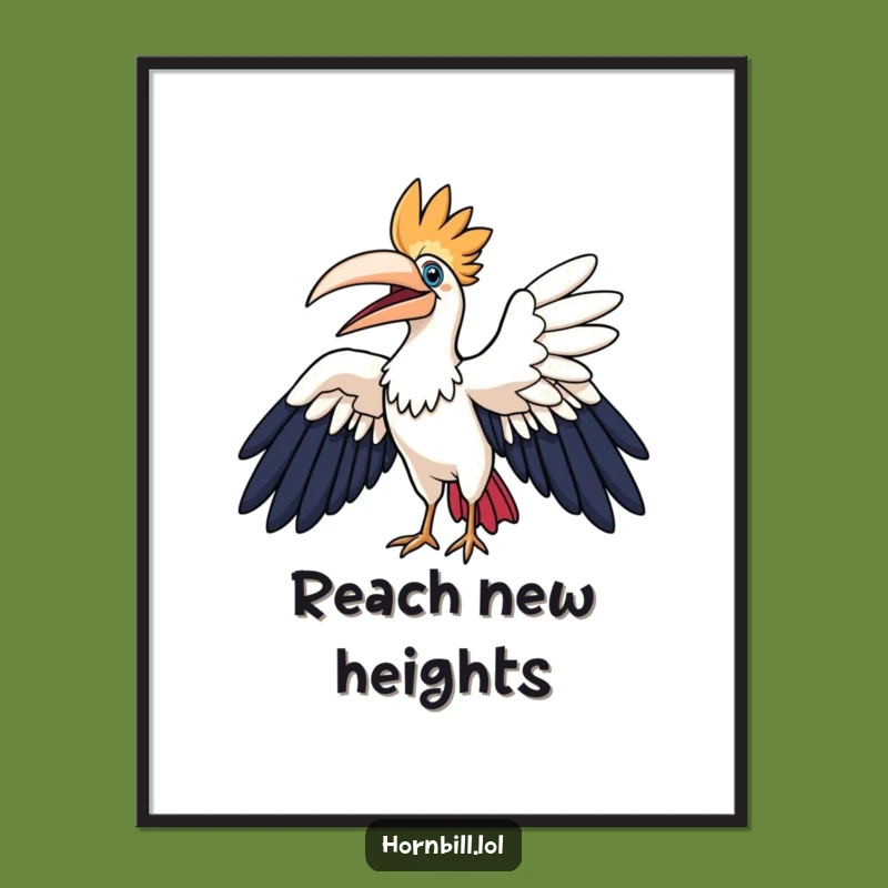 Funny Hornbill Poster: Joyful Bird Flapping Wings, Whimsical Wall Art Gift