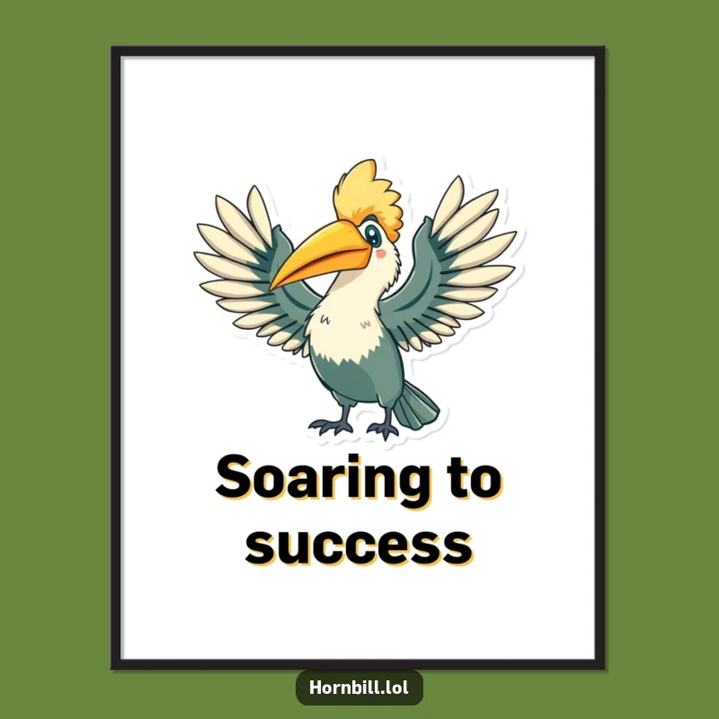 Funny Hornbill Triumph Poster - Majestic Wing Stretch Wall Art, Unique Funny Gift