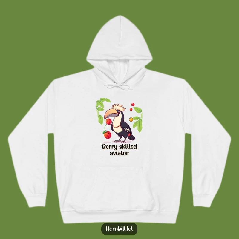 Cozy Funny Hornbill Juggling Berries Hoodie: Warm & Whimsical Bird Gift