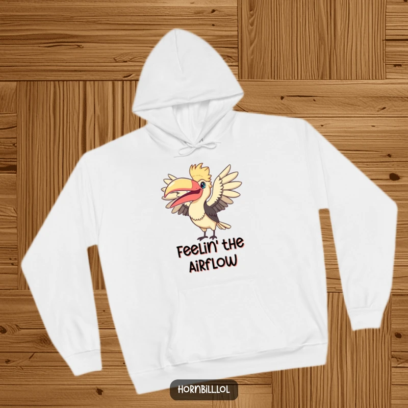 Funny Fanning Hornbill Hoodie: a warm and cozy hoodie featuring a cute bird humorously fanning its large beak.