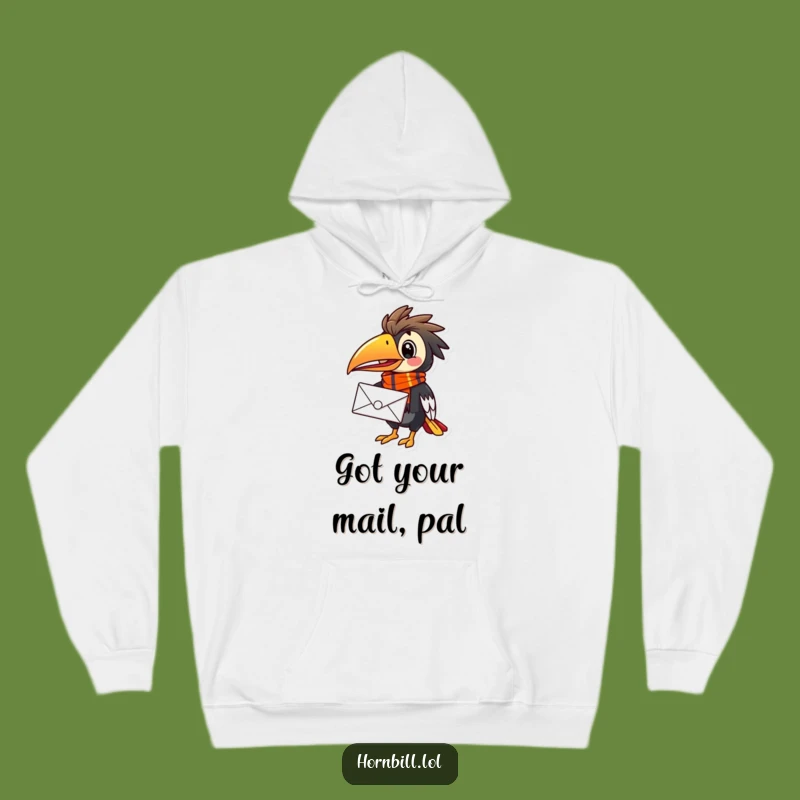 Cozy Funny Hornbill Mail Carrier Hoodie - Warm Birdy Delivery, Perfect Funny Gift