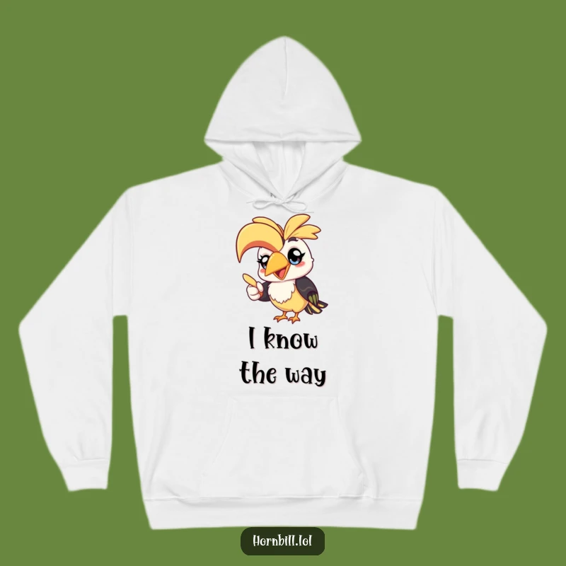 Cozy Funny Kawaii Hornbill Hoodie: Cheerful Pointing Bird, Warm Gift