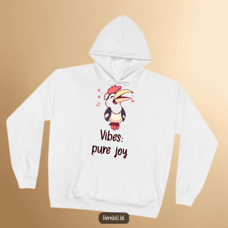 Funny Kawaii Hornbill Singing Hoodie: A cute hornbill sings a happy tune with its beak open, offering warm comfort and funny charm.