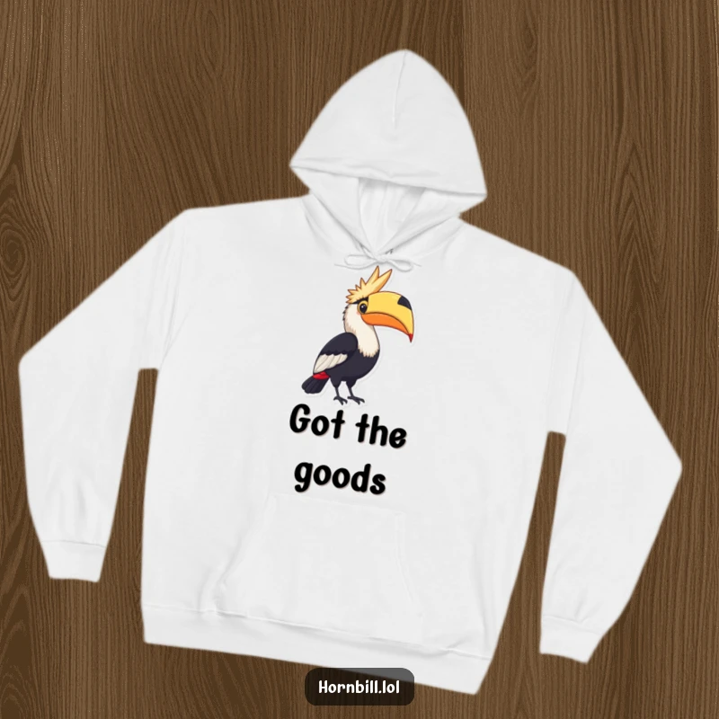 Funny Hoodie: A hornbill proudly displaying a large, colorful berry, radiating warmth and achievement.