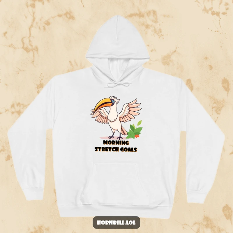 Funny Happy Hornbill Hoodie: A joyful hornbill stretches its wings in the sun, offering warmth, comfort, and funny cheer.