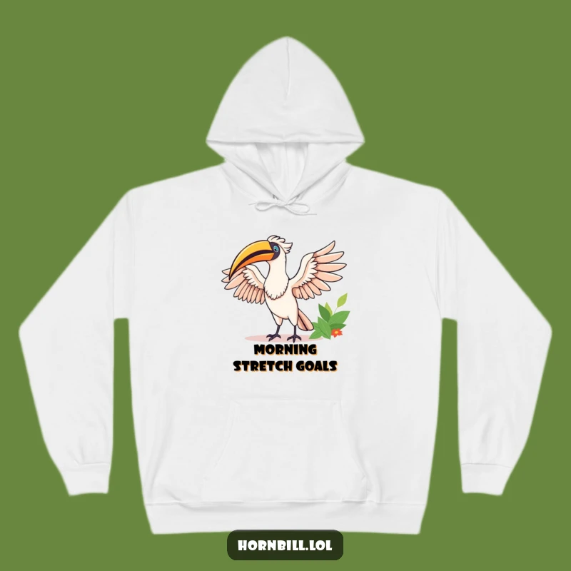 Cozy Funny Happy Hornbill Stretching Hoodie - Warm Comfort, Sunny Humor
