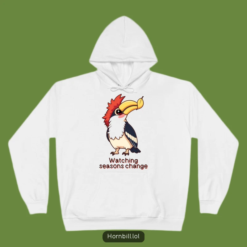 Cozy Funny Hornbill Leaf Watcher Hoodie - Warm Thoughts, Gentle Humor