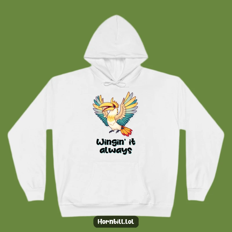 Funny Hornbill Flight Hoodie: Cozy Elated Bird, Humorous Travel Gift