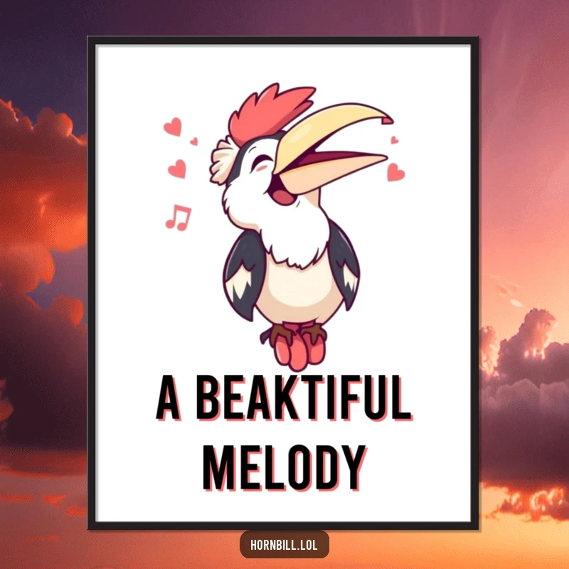 Free Printable Wall Art: Kawaii hornbill with an open beak singing a joyful tune, adding cheerful sound and art.