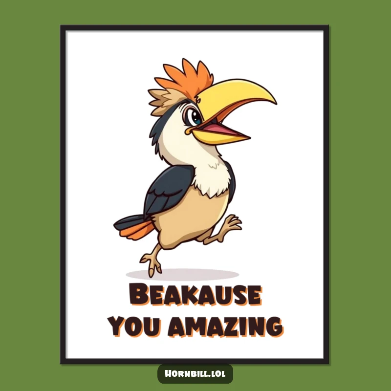 Free Printable Hornbill Wall Art: Happy Hop Funny Downloadable Decor