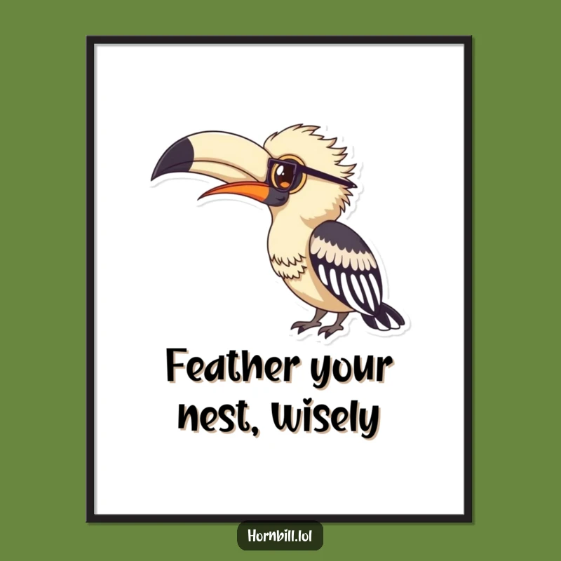 Free Printable Wall Art: Studious Hornbill Feather Art, Funny Downloadable Decor