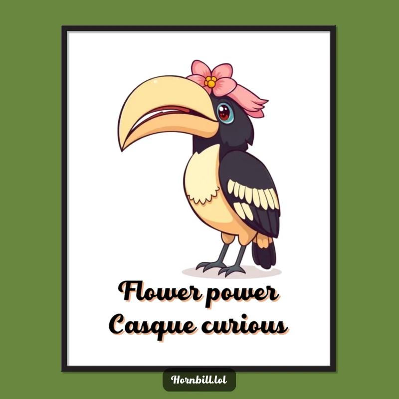 Free Printable Wall Art: Curious Hornbill with Flower-Adorned Casque
