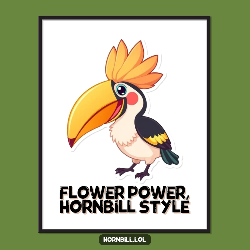 Free Printable Hornbill Flower Art: Excited Pecking Bird Funny Downloadable Decor
