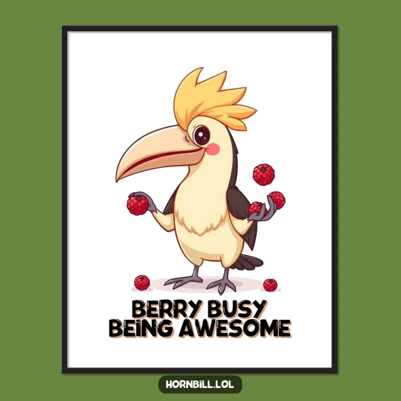 Free Printable Hornbill Juggling Art: Comical Bird Berry Funny Downloadable Decor