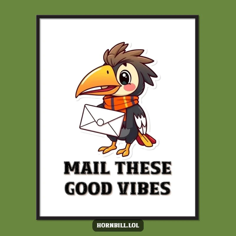 Free Printable Hornbill Mail Carrier Art: Cheerful Bird Funny Downloadable Wall Decor