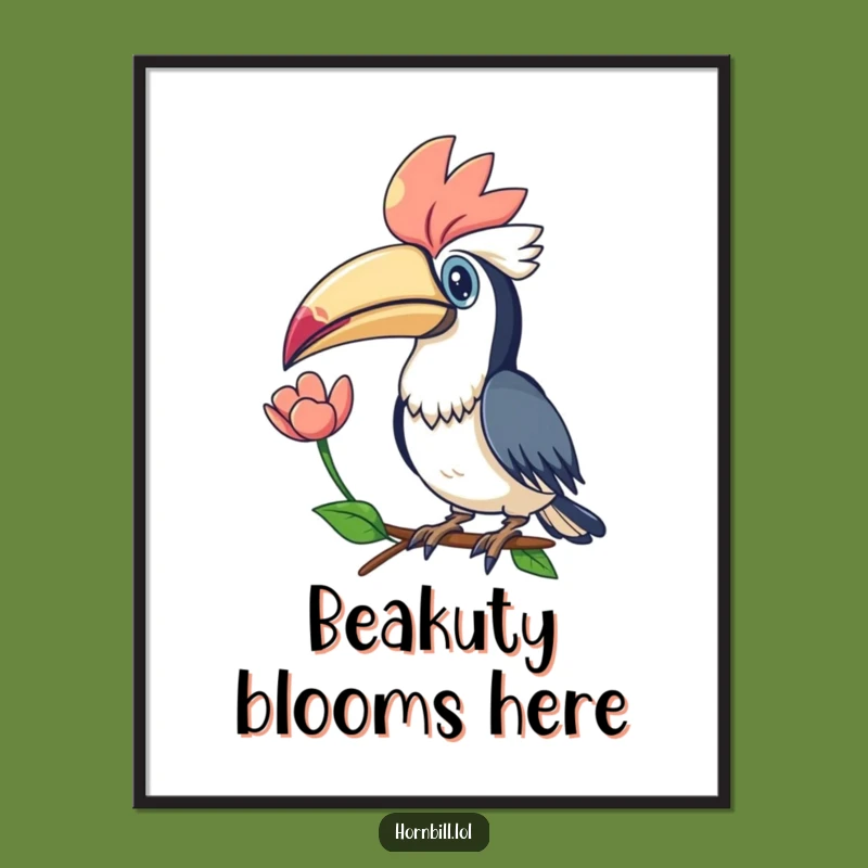 Free Printable Kawaii Hornbill Wall Art - Floral Beakistry Downloadable Decor Gift