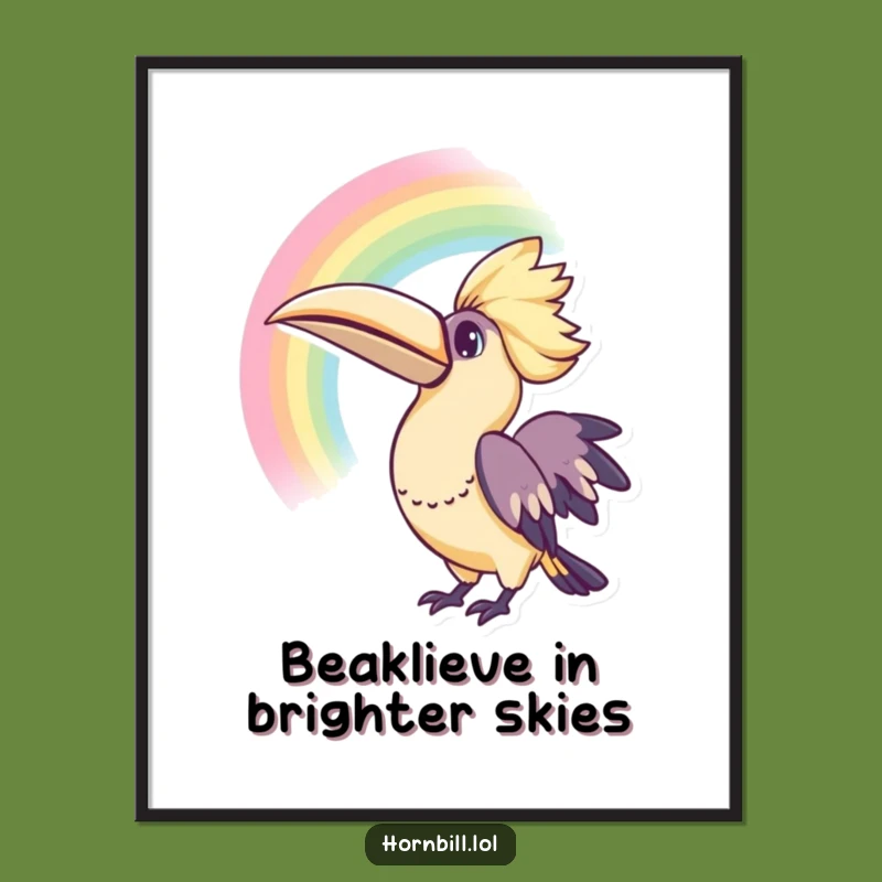 Free Printable Kawaii Hornbill Wall Art - Rainbow Curiosity Downloadable Decor Gift