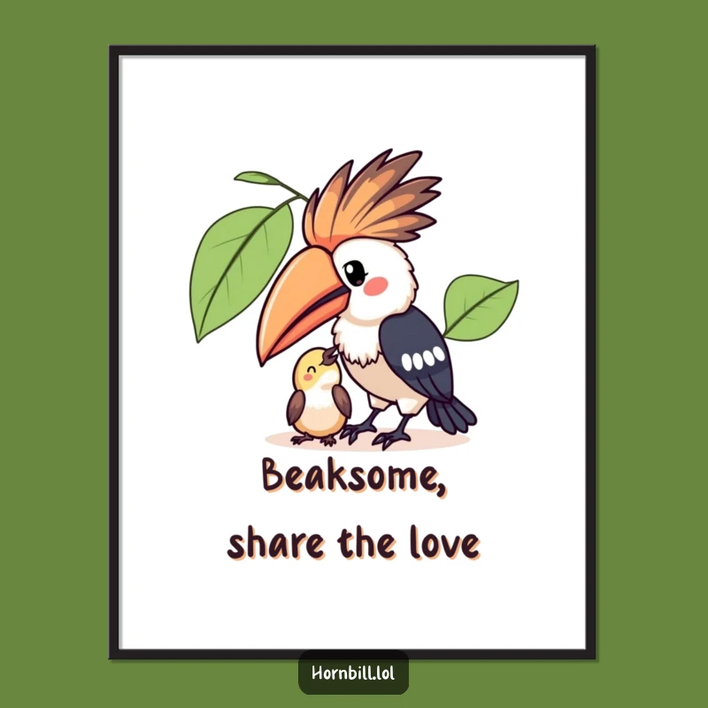 Free Printable Kawaii Hornbill Wall Art - Sharing Friends Downloadable Decor Gift