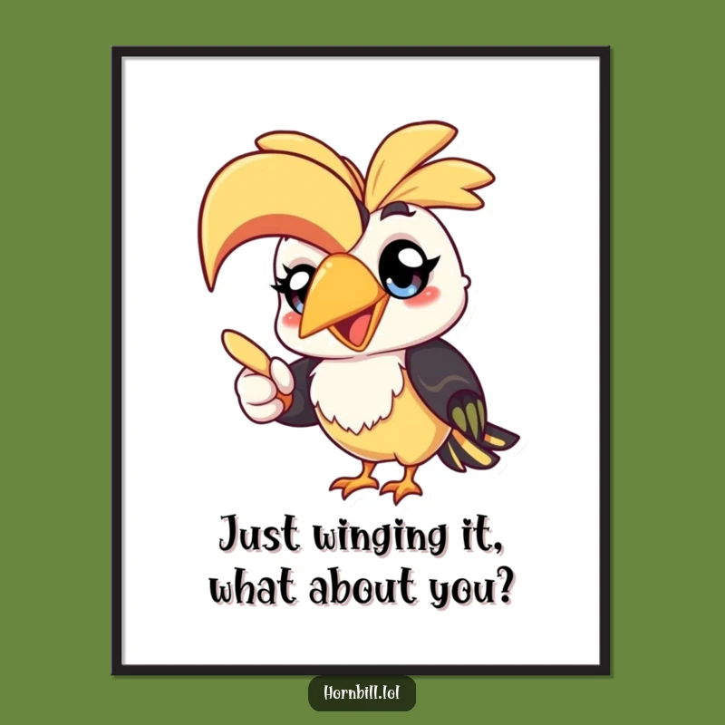 Funny Free Printable Wall Art: Kawaii Hornbill - Whimsical Downloadable Decor!