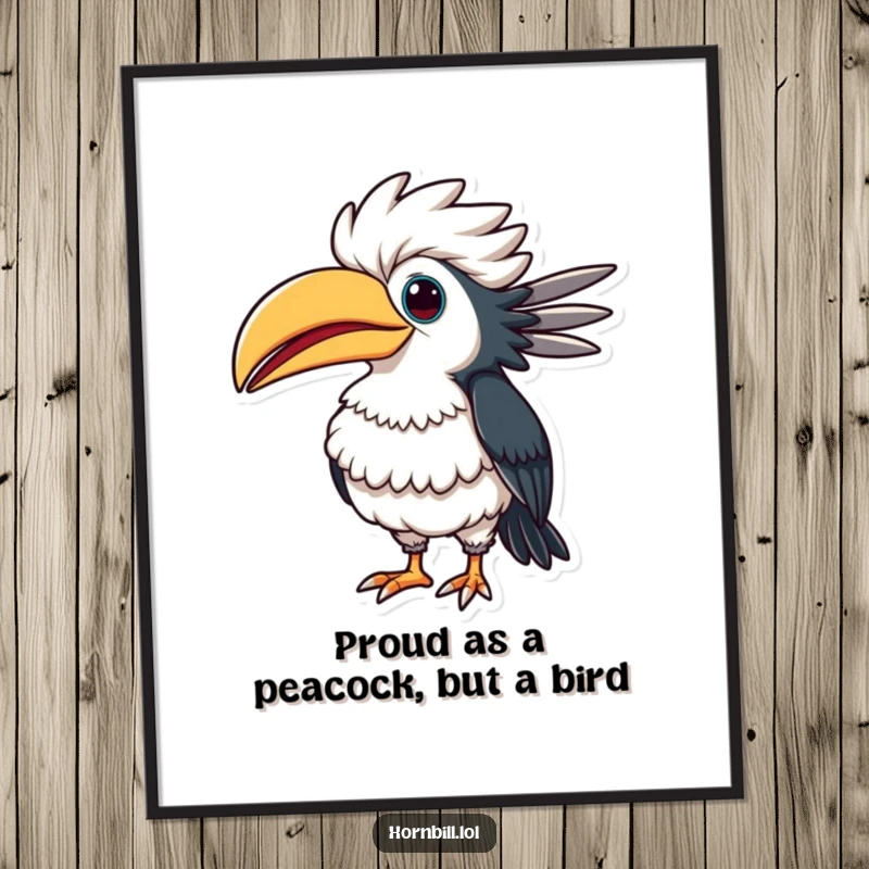 Funny Free Printable Wall Art: A hornbill puffs its chest out in a hilariously proud and comical pose.