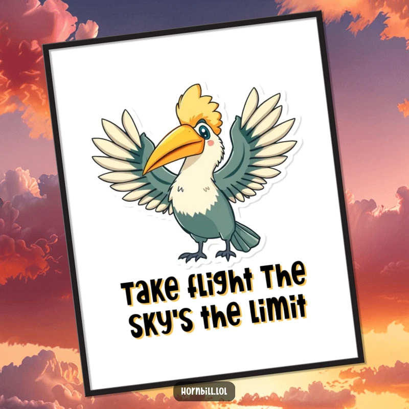 Triumphant Free Printable Hornbill Wall Art: A bird stretches wings wide in a powerful, aspirational display.