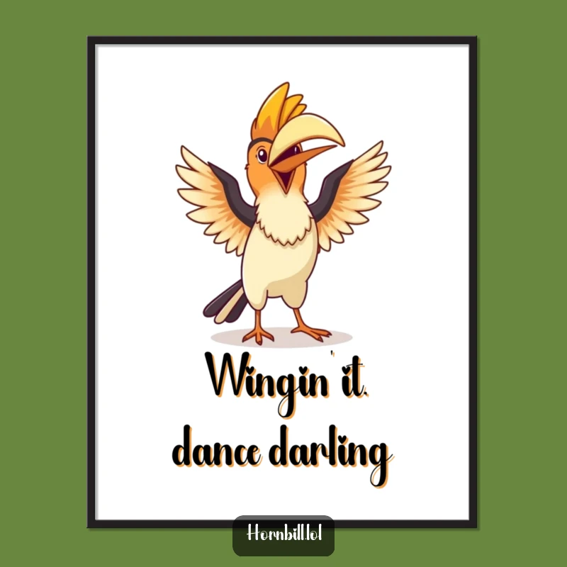 Free Printable Wall Art: Kawaii Hornbill Dance - Funny Downloadable Decor for a Lively Atmosphere!