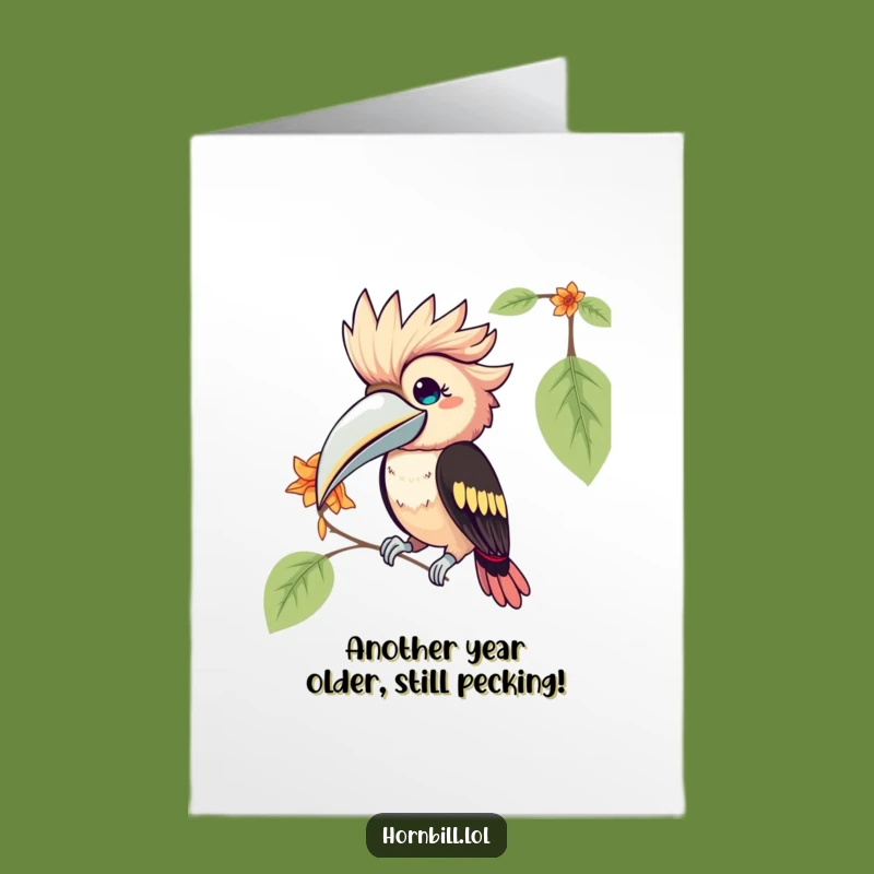Free Printable Birthday Card: Kawaii Hornbill Pecking Petal Funny Downloadable Gift