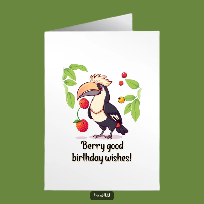 Free Printable Birthday Card: Funny Hornbill Juggling Berries Delightful Downloadable Gift