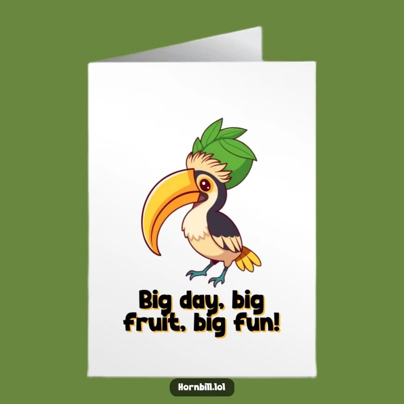 Free Printable Hornbill Fruit Balance Birthday Card: Funny Downloadable Gift Idea