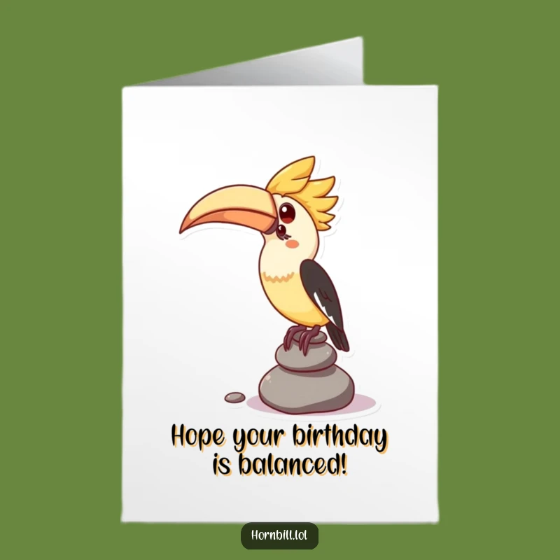 Free Printable Birthday Card: Balancing Hornbill, Pebbles, Hilarious Downloadable Gift
