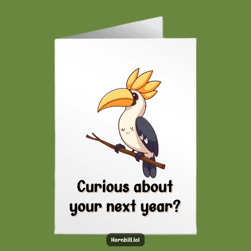 Free Printable Birthday Card: Curious Hornbill On Branch Digital Download Gift