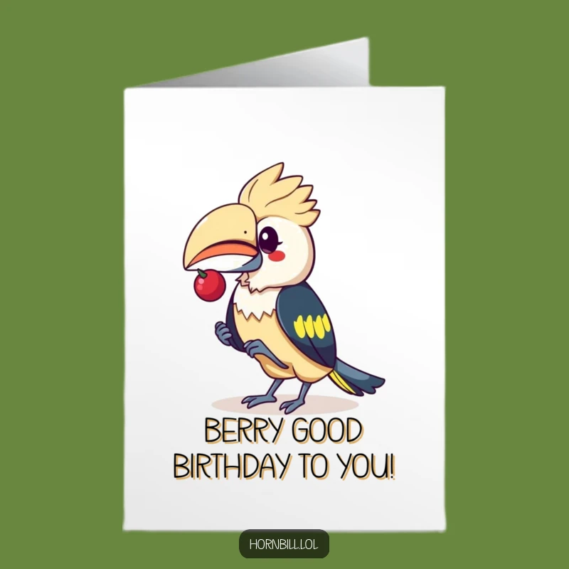 Free Printable Birthday Card: Hornbill Berry Balance - Funny Downloadable Gift for Foodies!